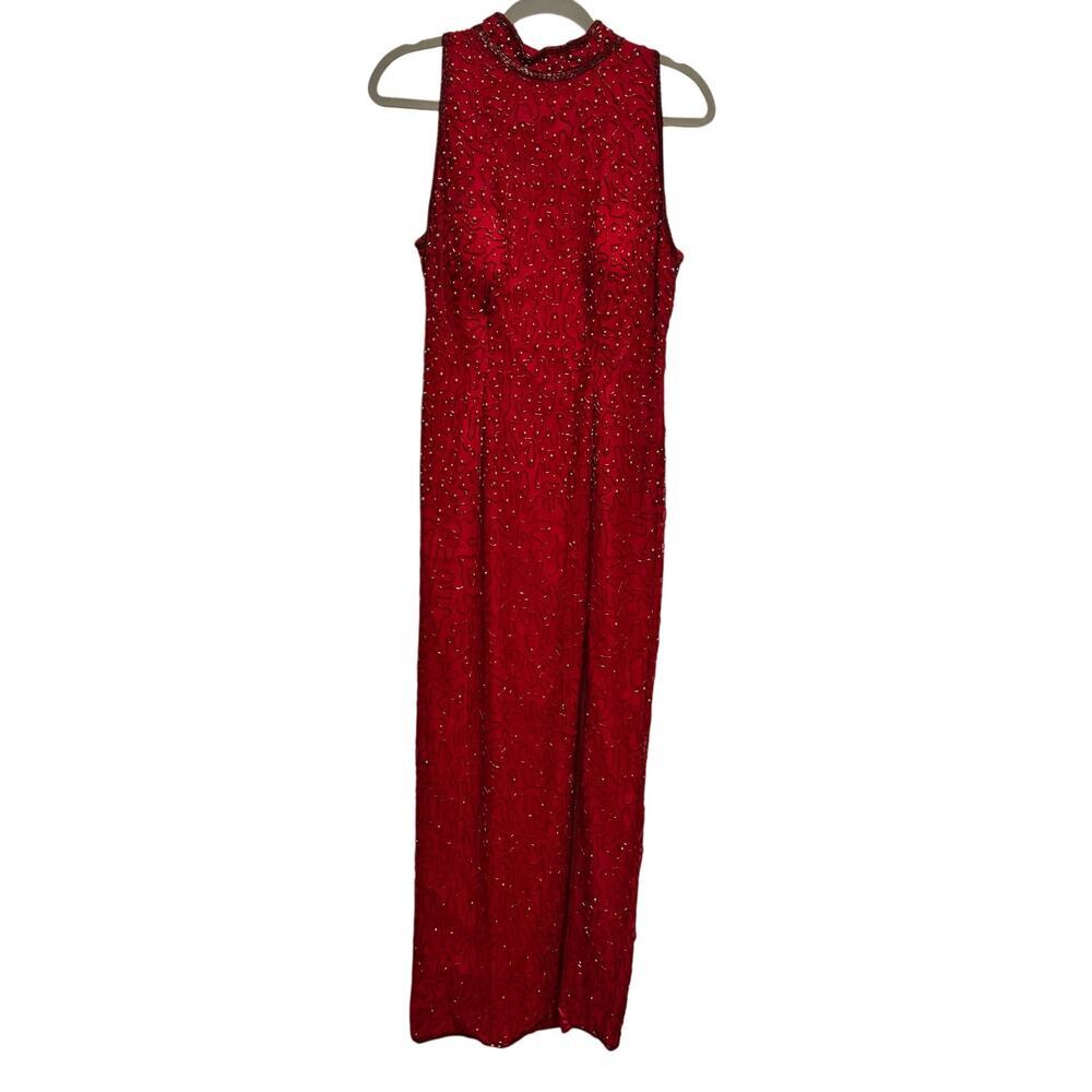 Pappel Boutique Evening Vintage Silk Long Formal Beaded Gown Women's Size 6 - Picture 6 of 11